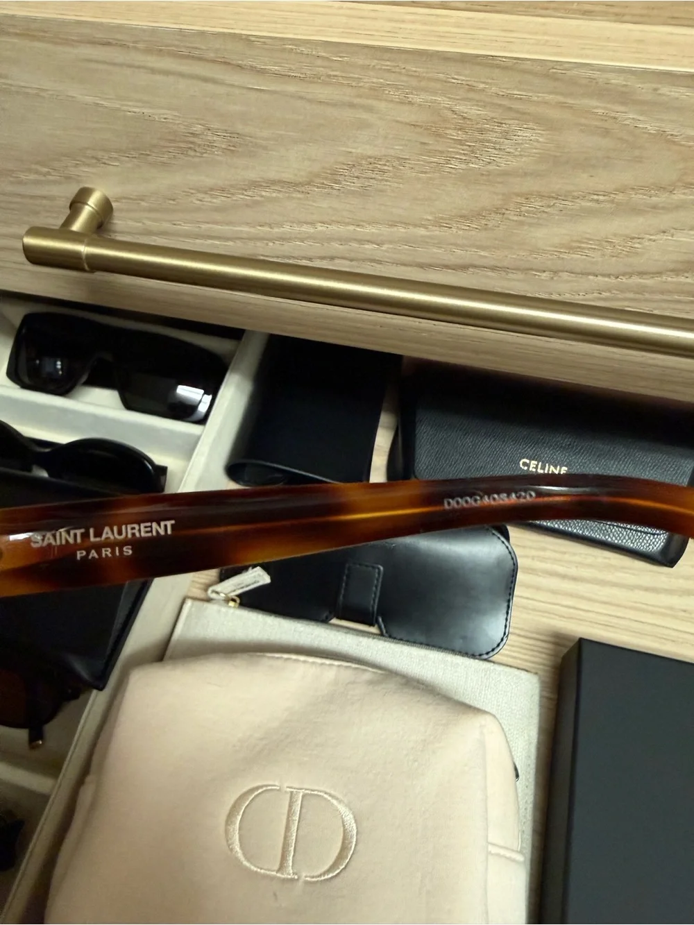 Saint Laurent Tortoiseshell Oval Sunglasses with Green Lenses